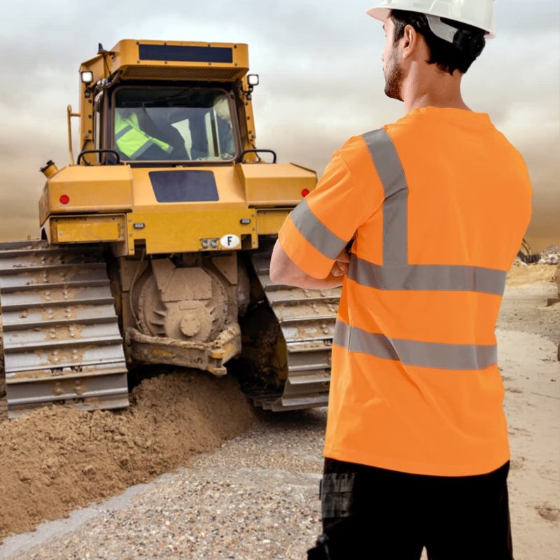DPSAFETY High Visibility Class 3 T Shirts,Hi Vis Safety Shirts with Reflective Strips and Pocket, Short Sleeve Quick Dry Mesh Construction Work Shirt for Men/Women Orange,5XL - Image 5